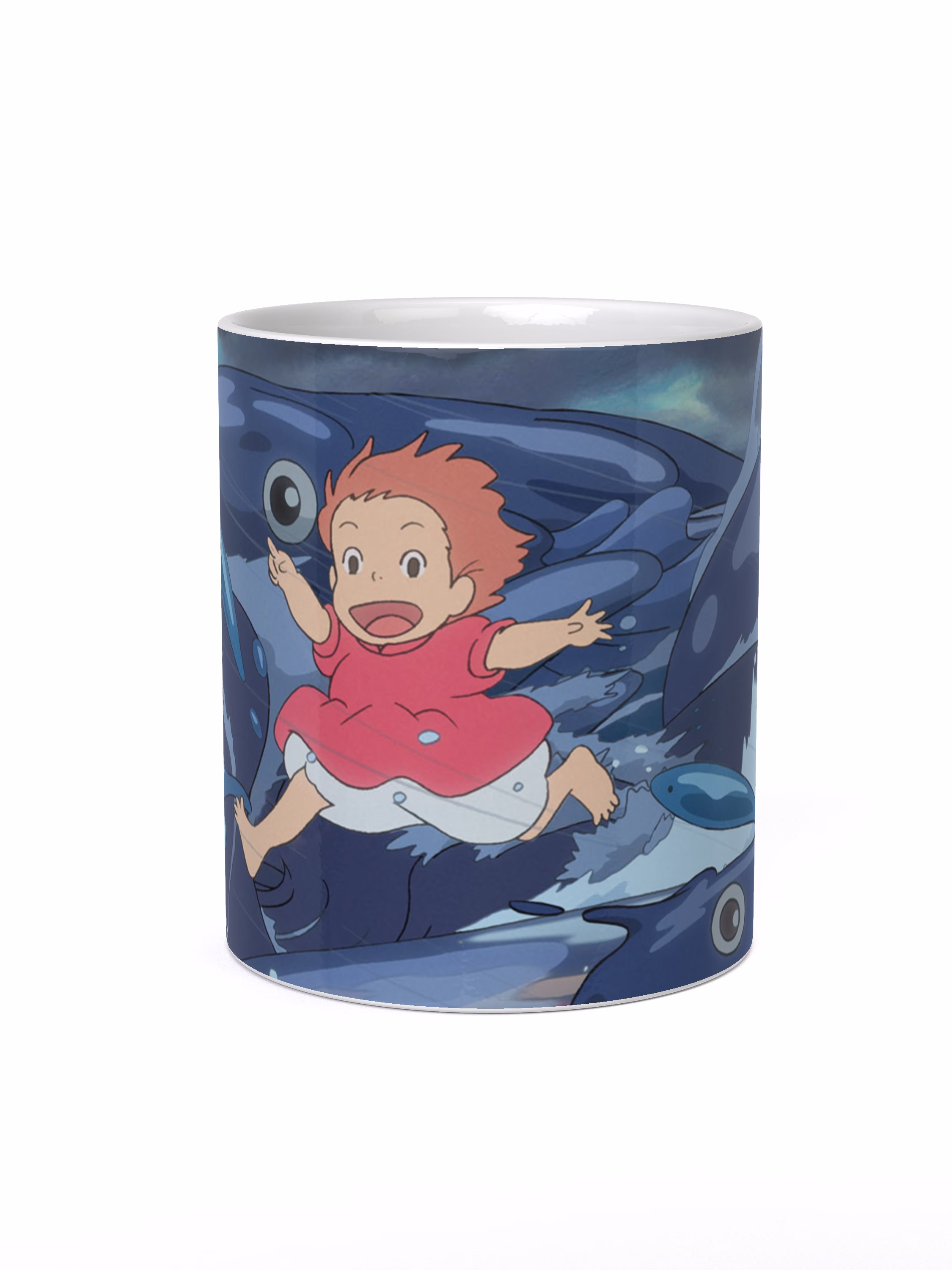 Кружка "Рыбка Поньо на утесе бежит по волнам"
