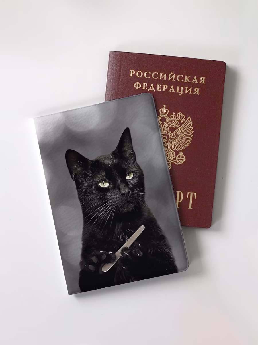 Обложка для паспорта "Кот пилит когти"