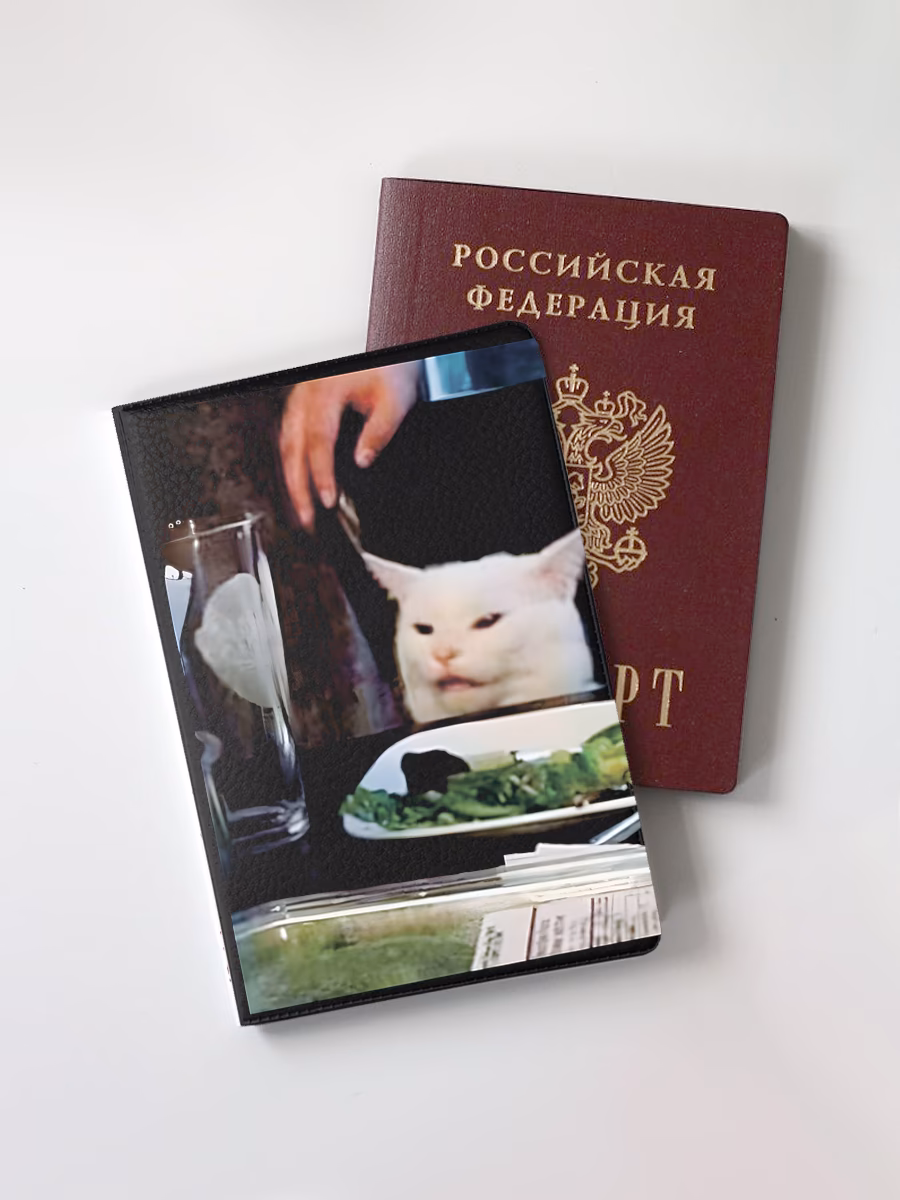 Обложка для паспорта "Мем: Женщина орет на кота"