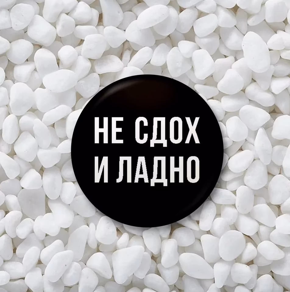 Значок "Не сдох и ладно" черный